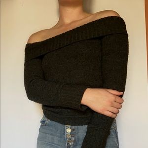Grey Off The Shoulder Sweater Shirt Blouse